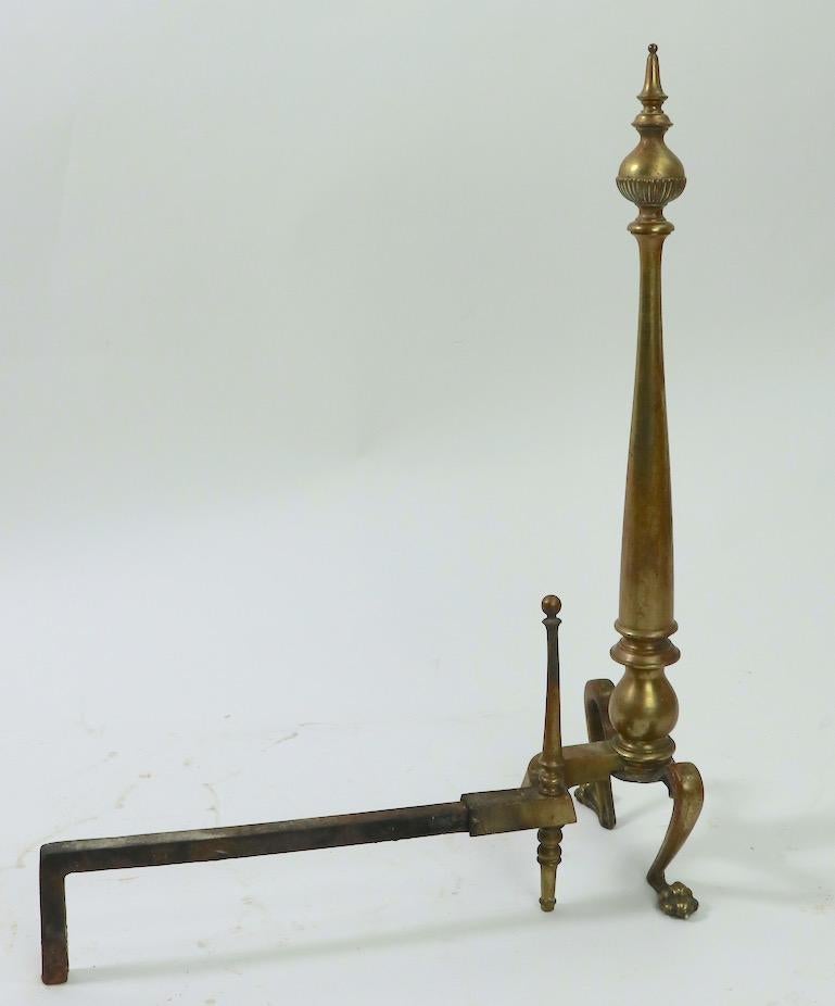 20th Century Pair of Classical Brass Andirons For Sale