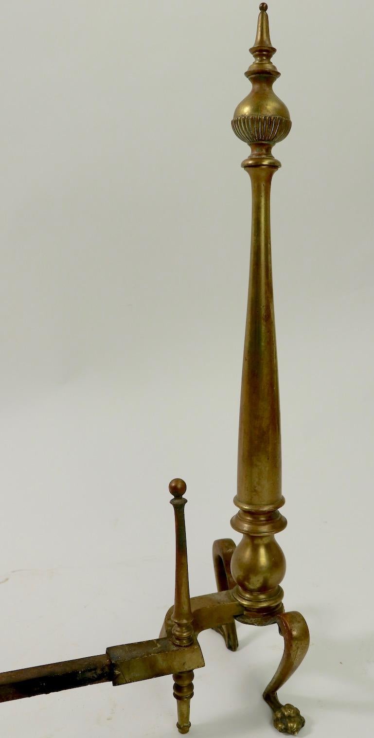 Pair of Classical Brass Andirons For Sale 1
