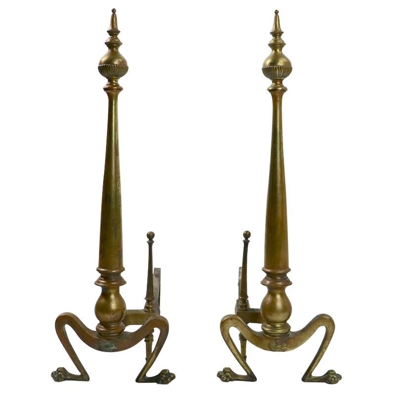 Pair of Classical Brass Andirons For Sale