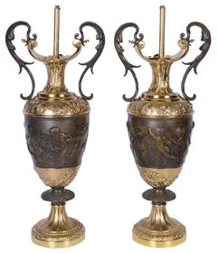 Pair of Classical Bronze Vases / Lamps