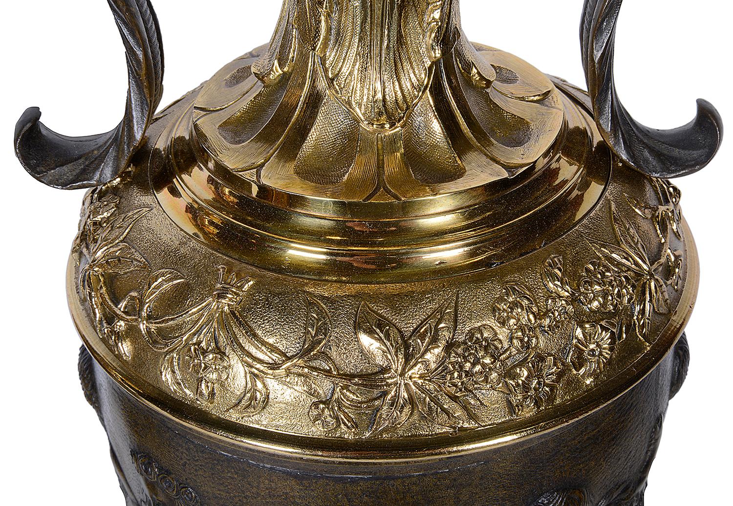 Romantic Pair of Classical Bronze Vases / Lamps For Sale