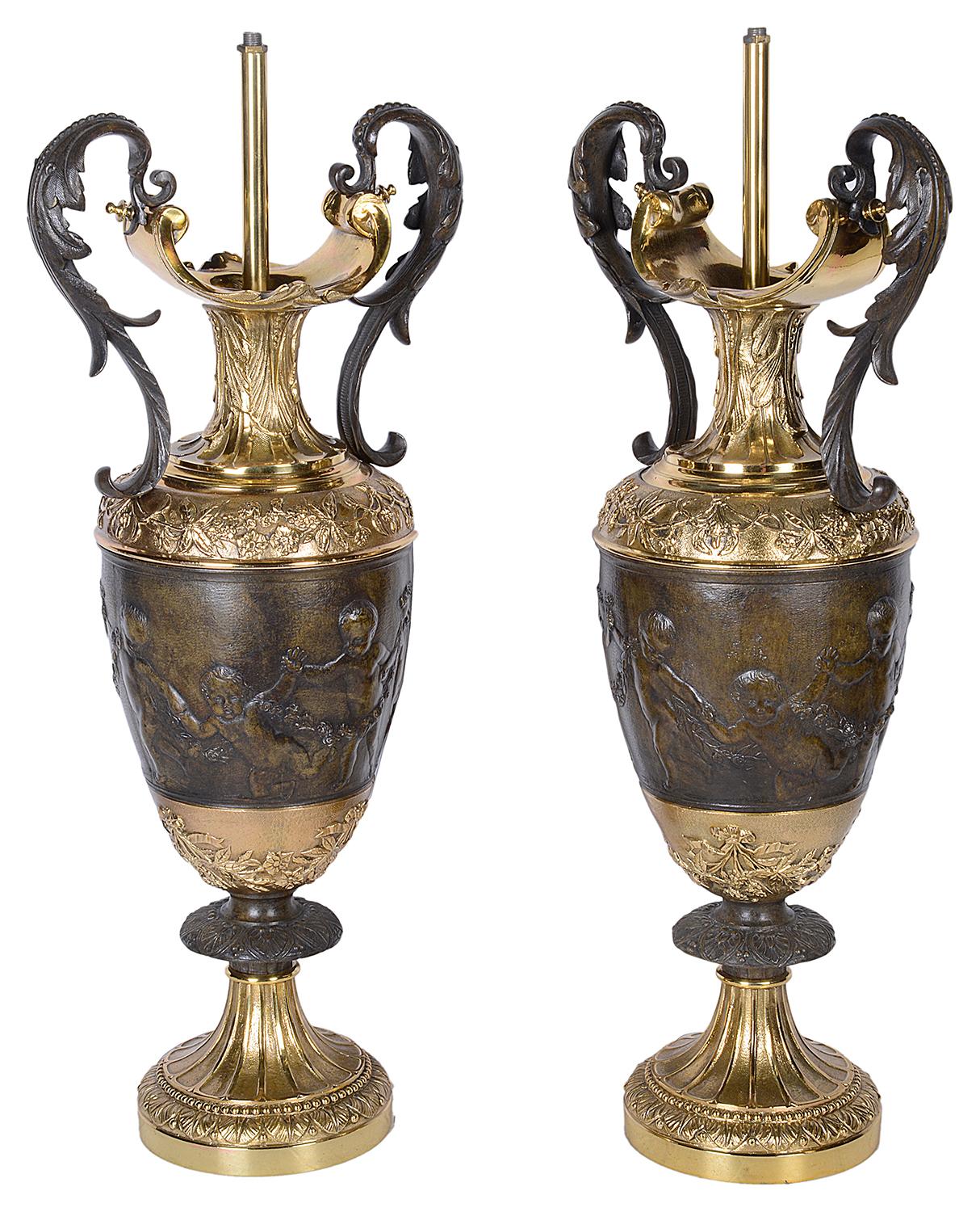 Pair of Classical Bronze Vases / Lamps In Good Condition For Sale In Brighton, Sussex