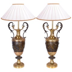 Antique Pair of Classical Bronze Vases / Lamps