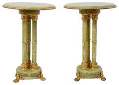 Pair Classical Columned Onyx Side Tables, circa 1920