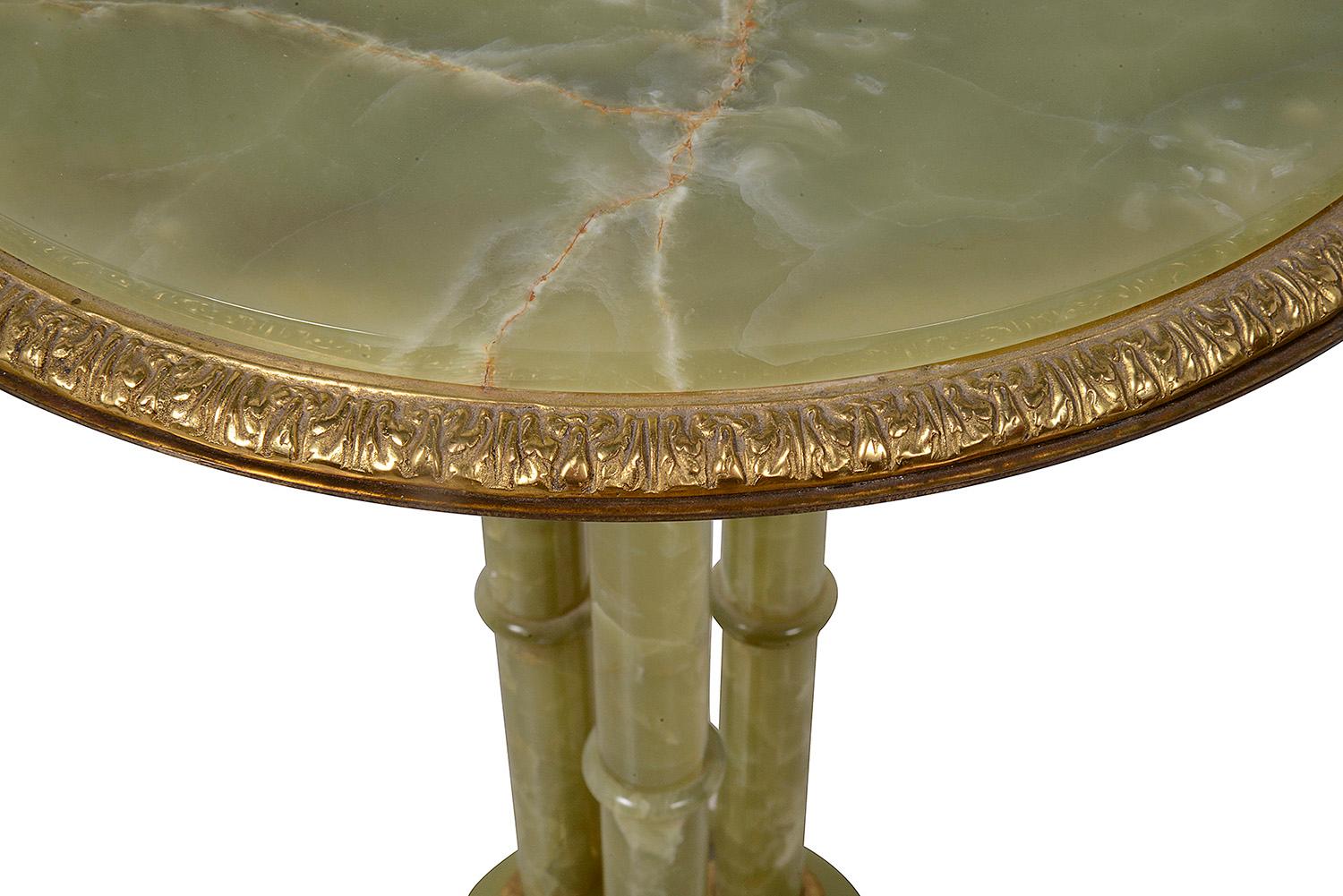 Pair Classical Columned Onyx Side Tables, circa 1920 1