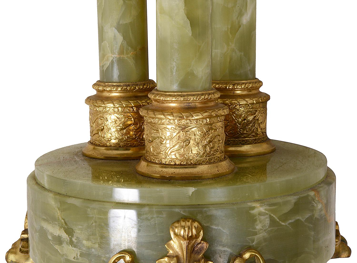 Pair Classical Columned Onyx Side Tables, circa 1920 3