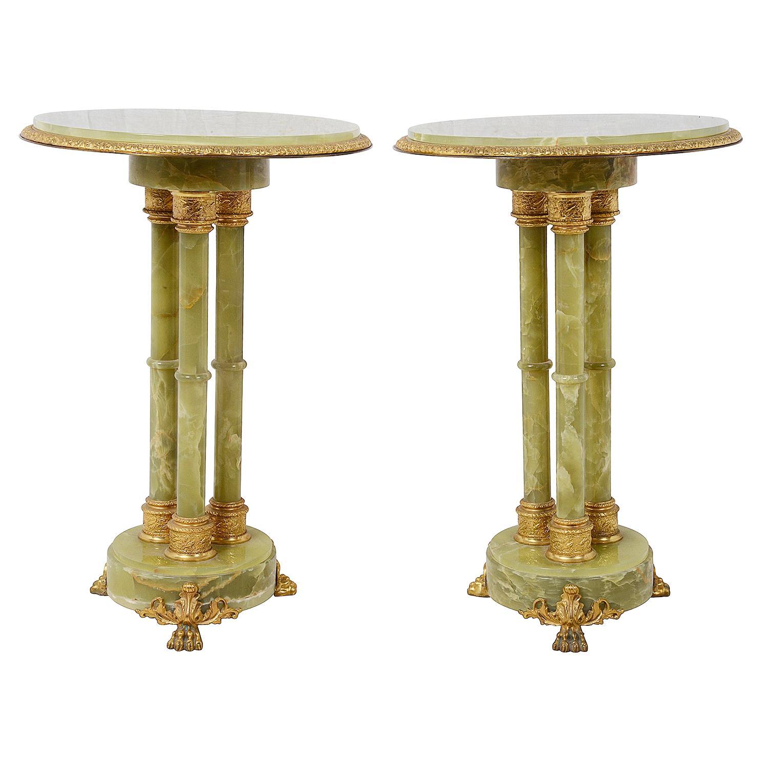 Pair Classical Columned Onyx Side Tables, circa 1920