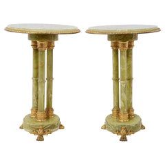 Pair Classical Columned Onyx Side Tables, circa 1920