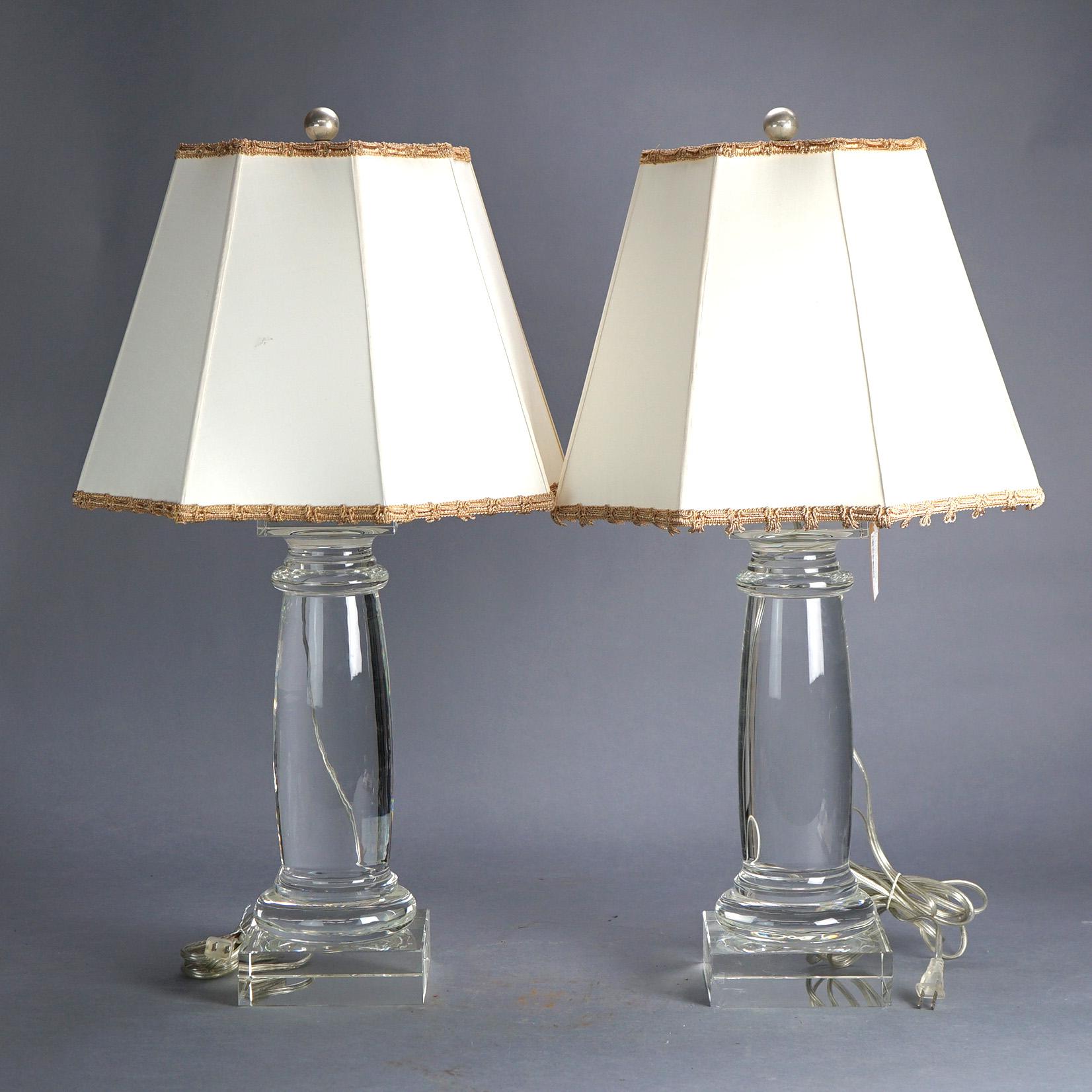 Pair Classical Doric Column Form Baccarat School Crystal Table Lamps 20th C 8