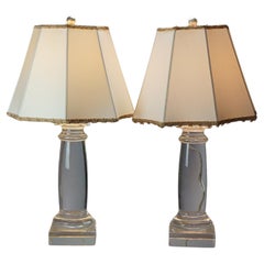Pair Classical Doric Column Form Baccarat School Crystal Table Lamps 20th C