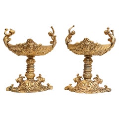 Pair Classical Gilt Comports French Cherub Dish Casting