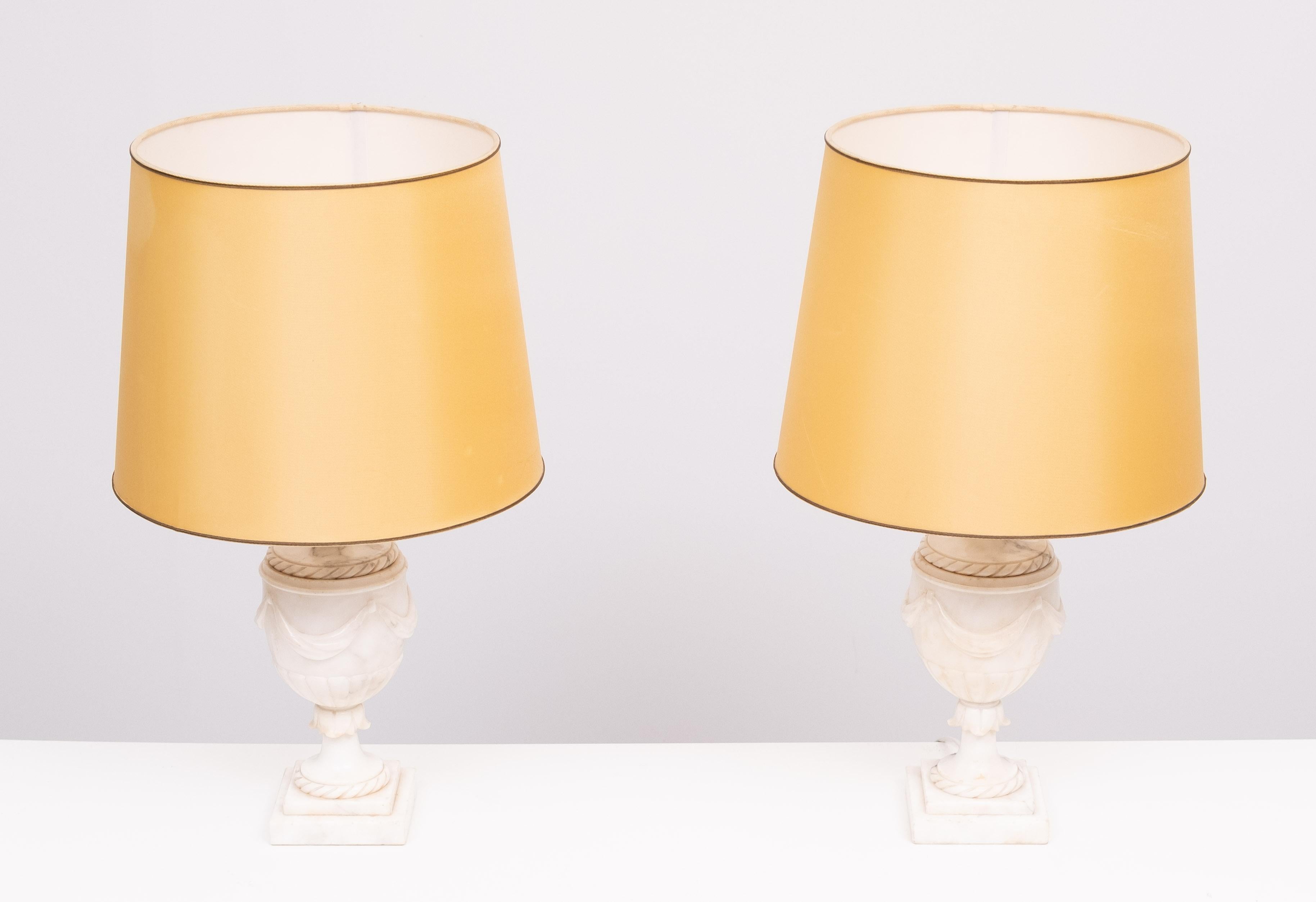 Italian pair Classical Greek  Alabaster Table lamps  1950s Italy For Sale