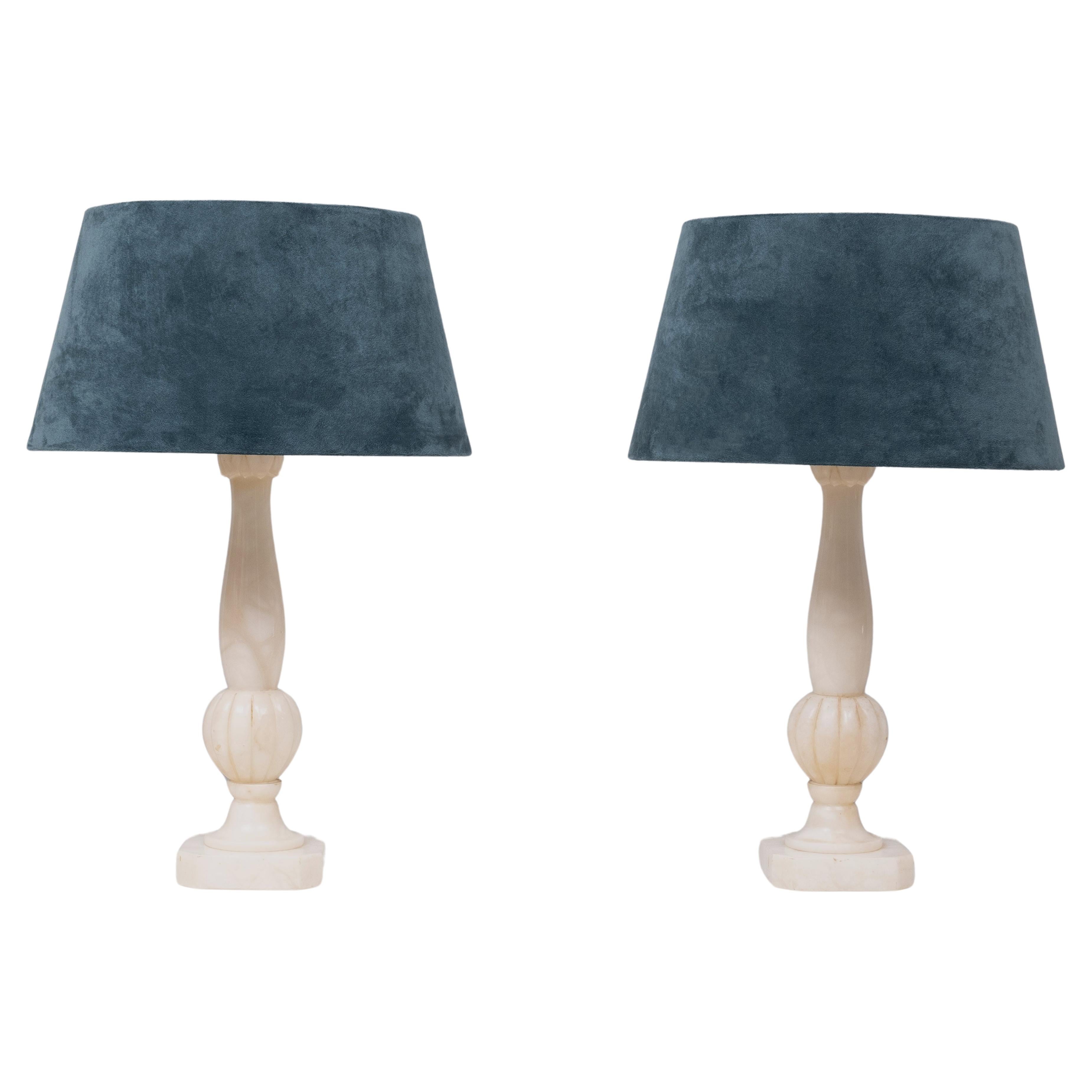 Pair Classical Greek Alabaster table lamps  1970s 