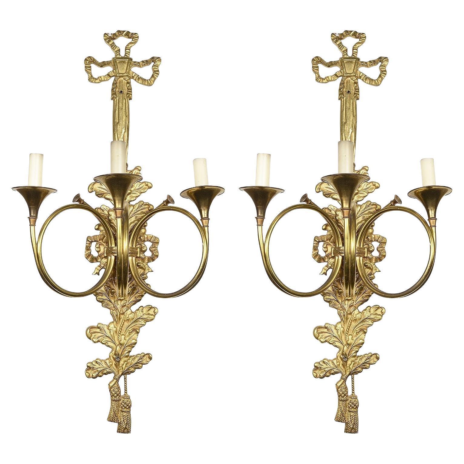 Pair Classical Louis XVI Style Ormolu Wall Lights For Sale