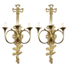 Vintage Pair Classical Louis XVI Style Ormolu Wall Lights