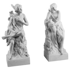 Pair Classical Mythological Figural Bisque Bookends/Sculptures