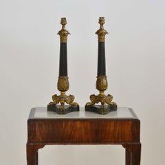 Pair classical ormolu gilt column lamps