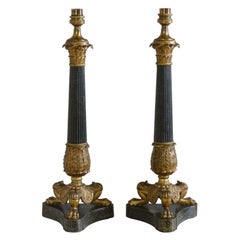 Pair classical ormolu gilt column lamps