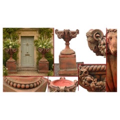 Pair Classical Terracotta Urns English Country Garden Rams Head