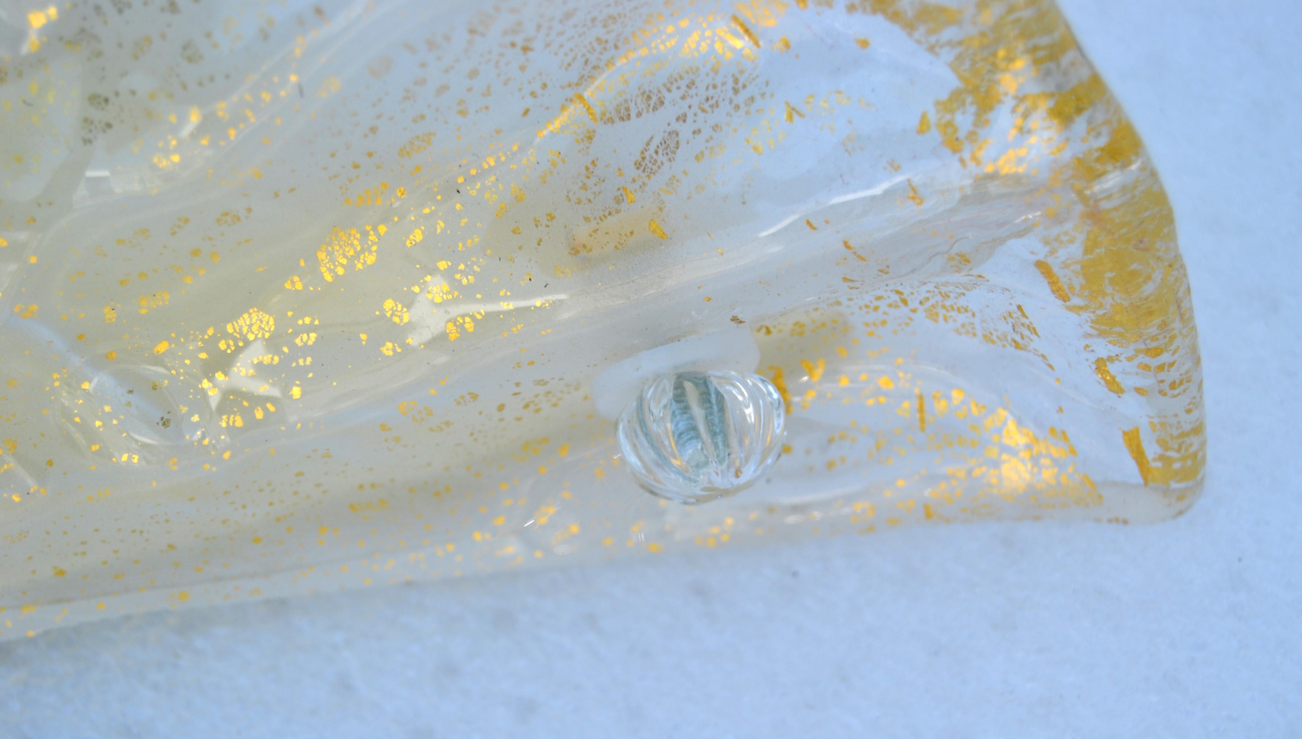 Wandleuchten aus Muranoglas und Messing mit klaren und goldenen Flecken, Italien, Paar im Angebot 3