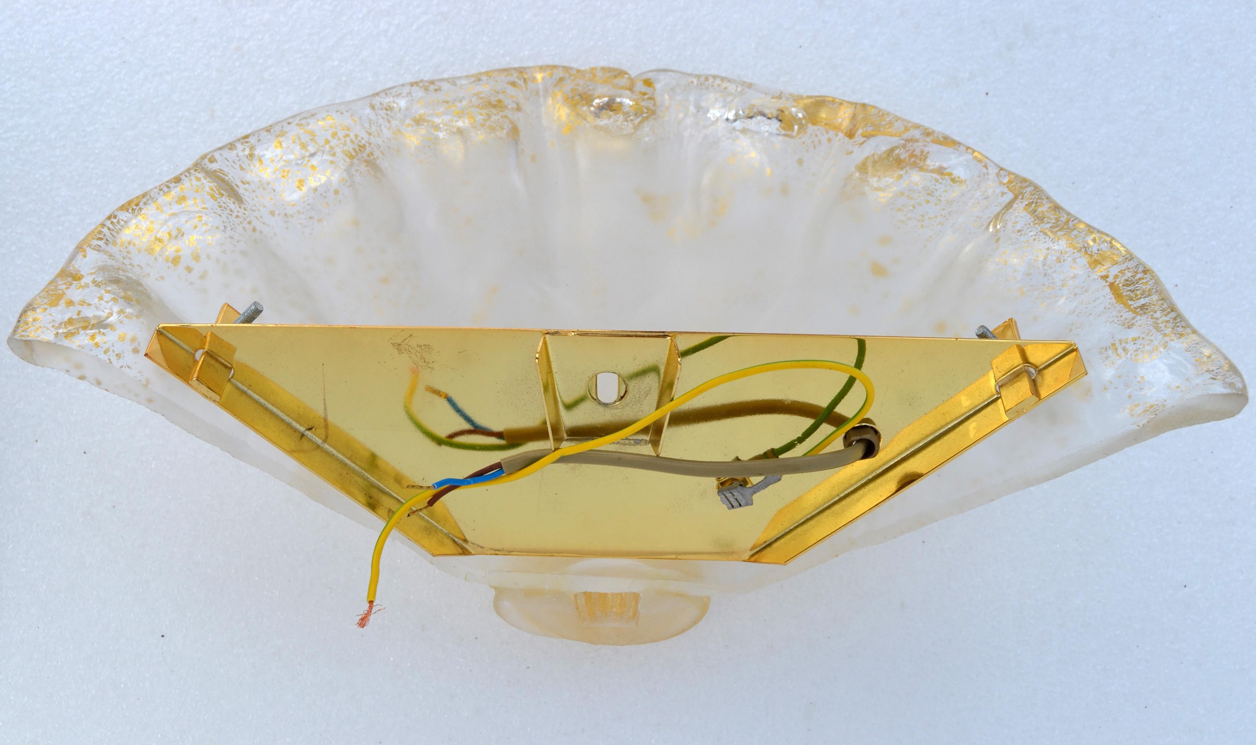 Wandleuchten aus Muranoglas und Messing mit klaren und goldenen Flecken, Italien, Paar im Angebot 5