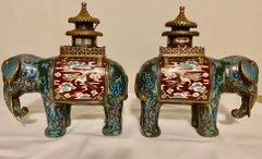 Pair of Cloisonné Elephant Incense Burners, China, c. 1900