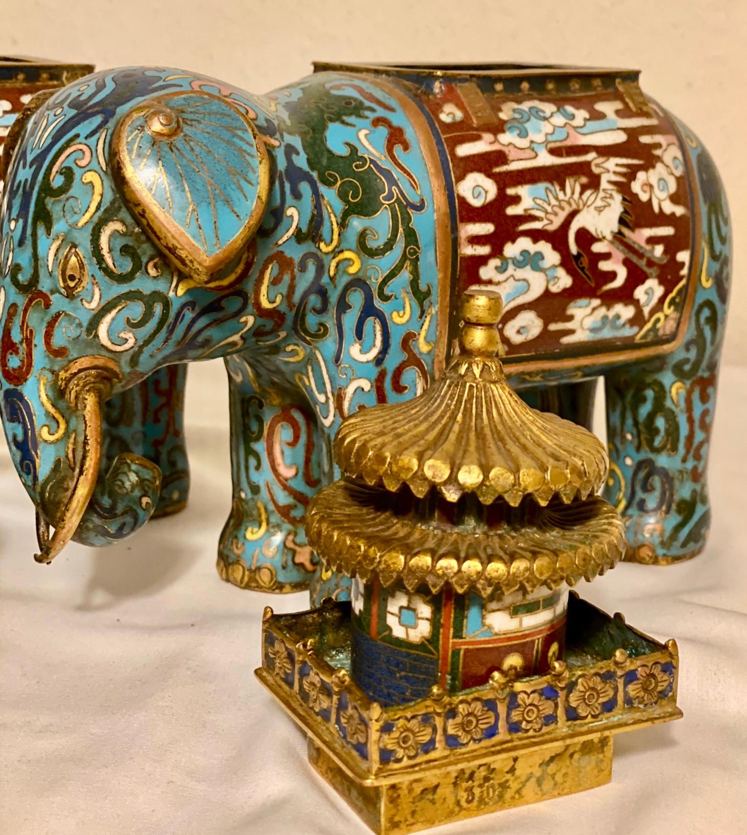 Chinese Pair of Cloisonné Elephant Incense Burners, China, c. 1900