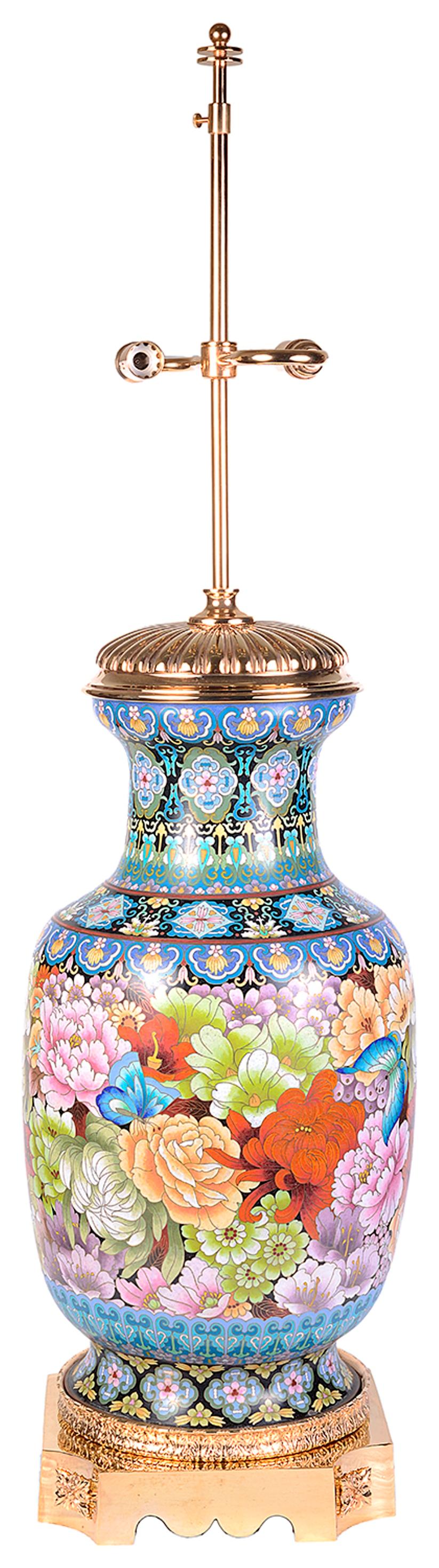Pair of Cloisonne Enamel Vases/Lamps, circa 1920 1