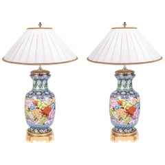 Pair of Cloisonne Enamel Vases/Lamps, circa 1920