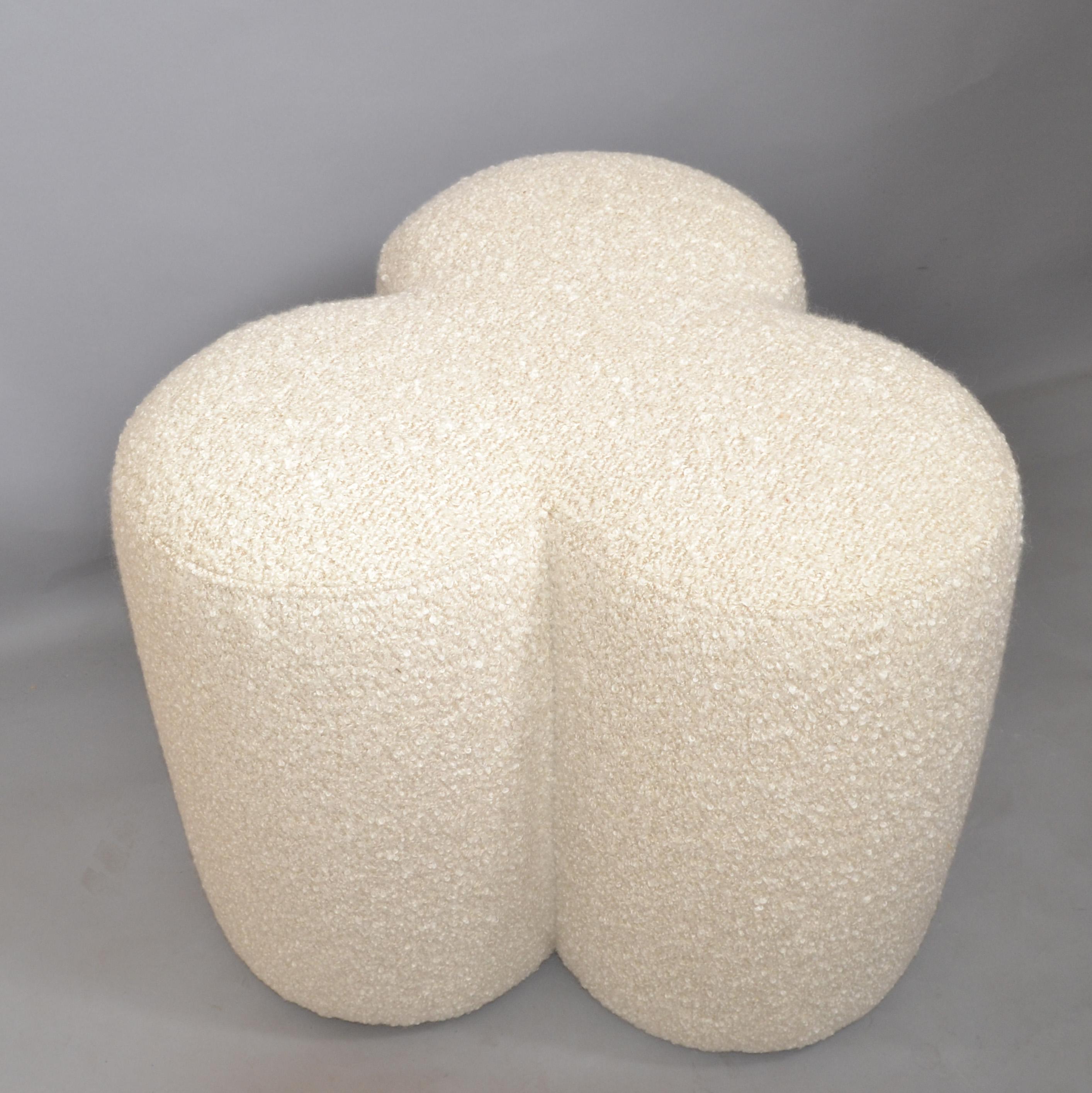 Pair, Club Shaped Wool Bouclé Upholstery Ottoman Footstool Mid-Century Modern For Sale 3