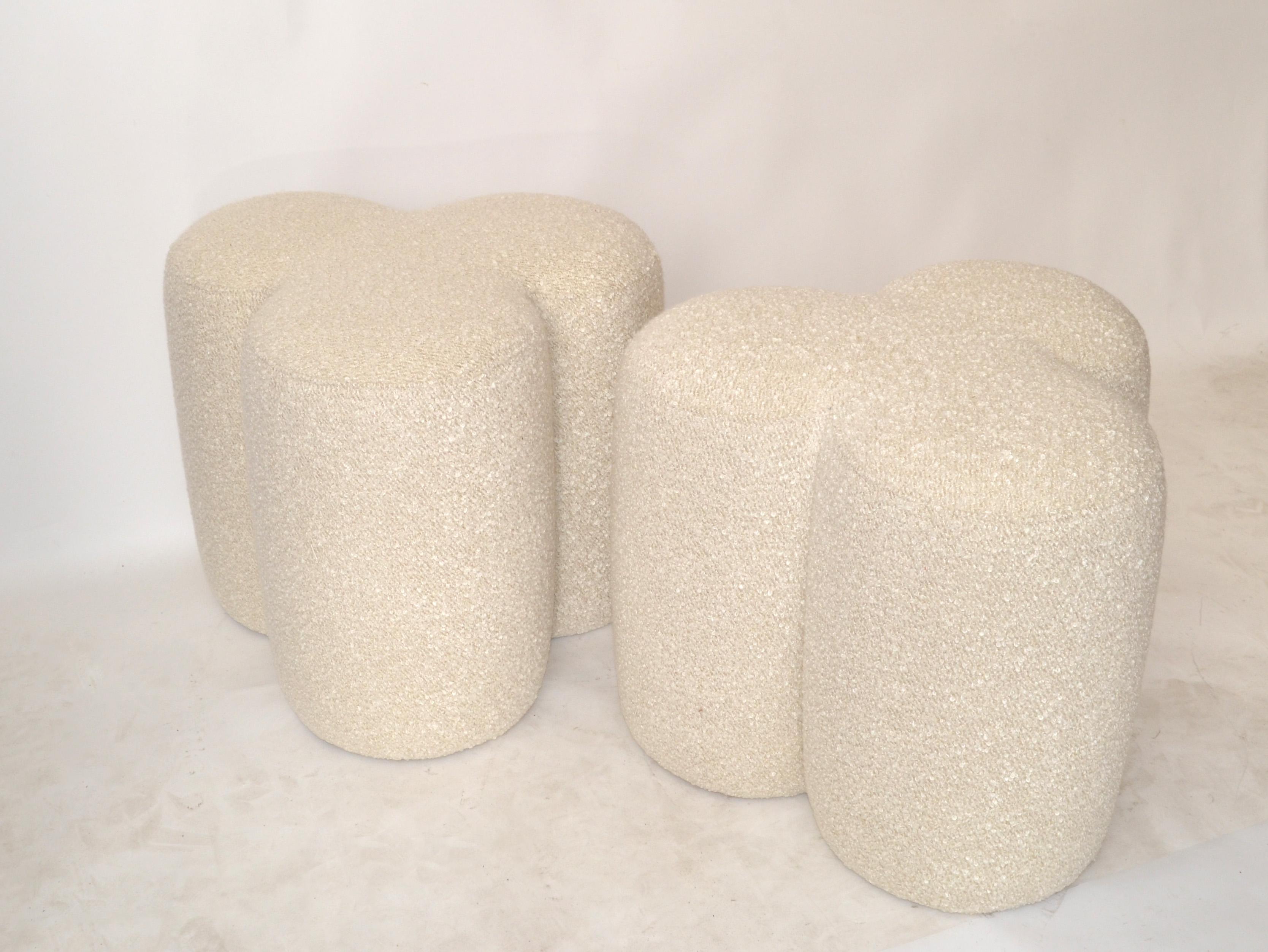 Pair, Club Shaped Wool Bouclé Upholstery Ottoman Footstool Mid-Century Modern For Sale 6