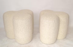 Pair, Club Shaped Wool Bouclé Upholstery Ottoman Footstool Mid-Century Modern