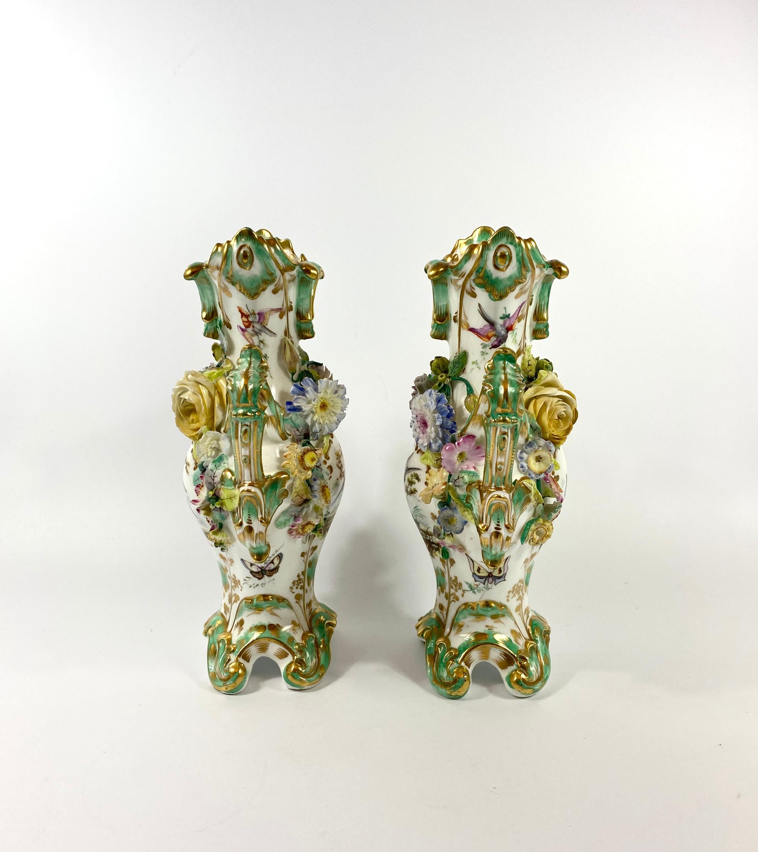 Pair of Coalbrookdale Encrusted Porcelain Vases, circa 1830 2