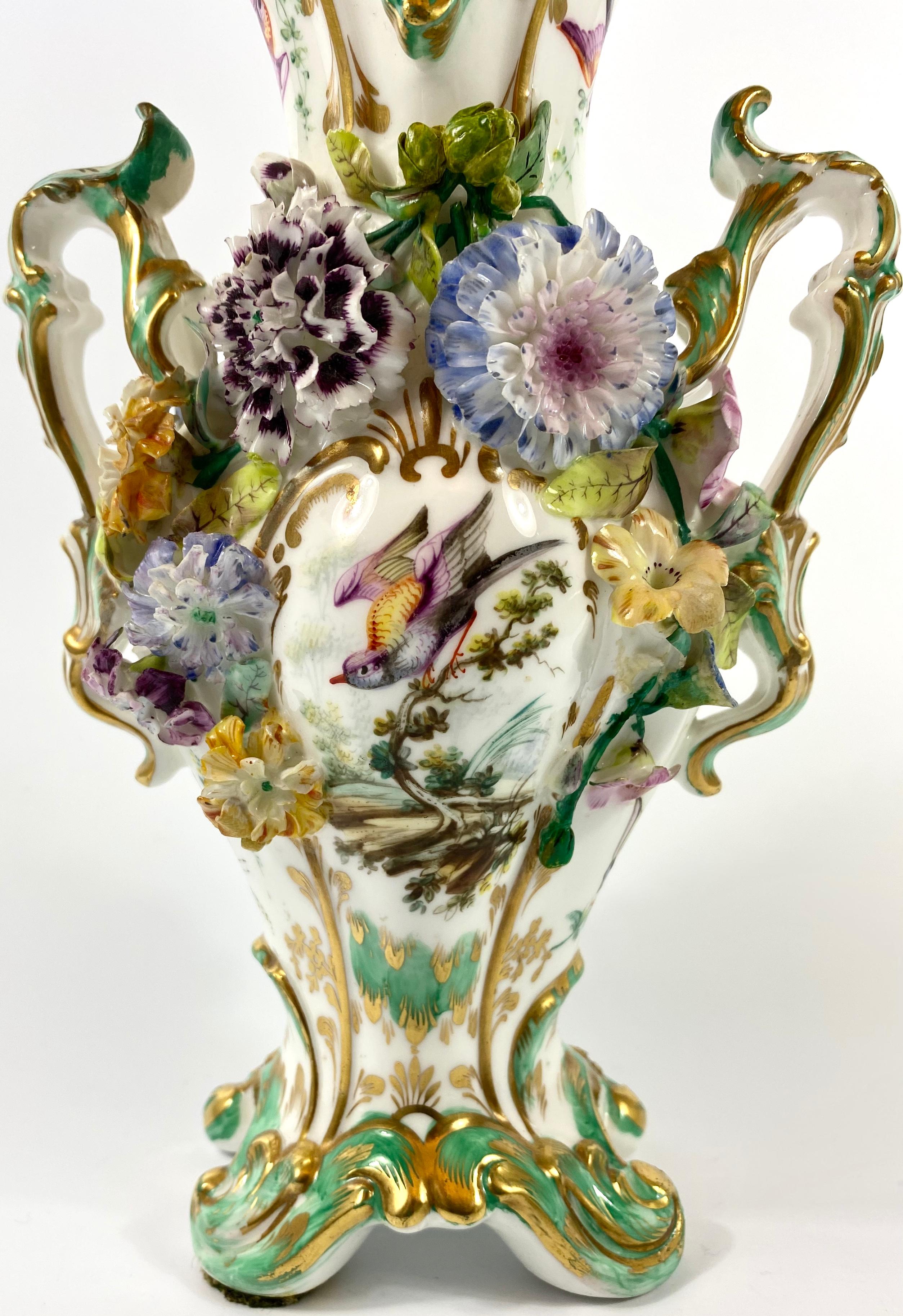Pair of Coalbrookdale Encrusted Porcelain Vases, circa 1830 5