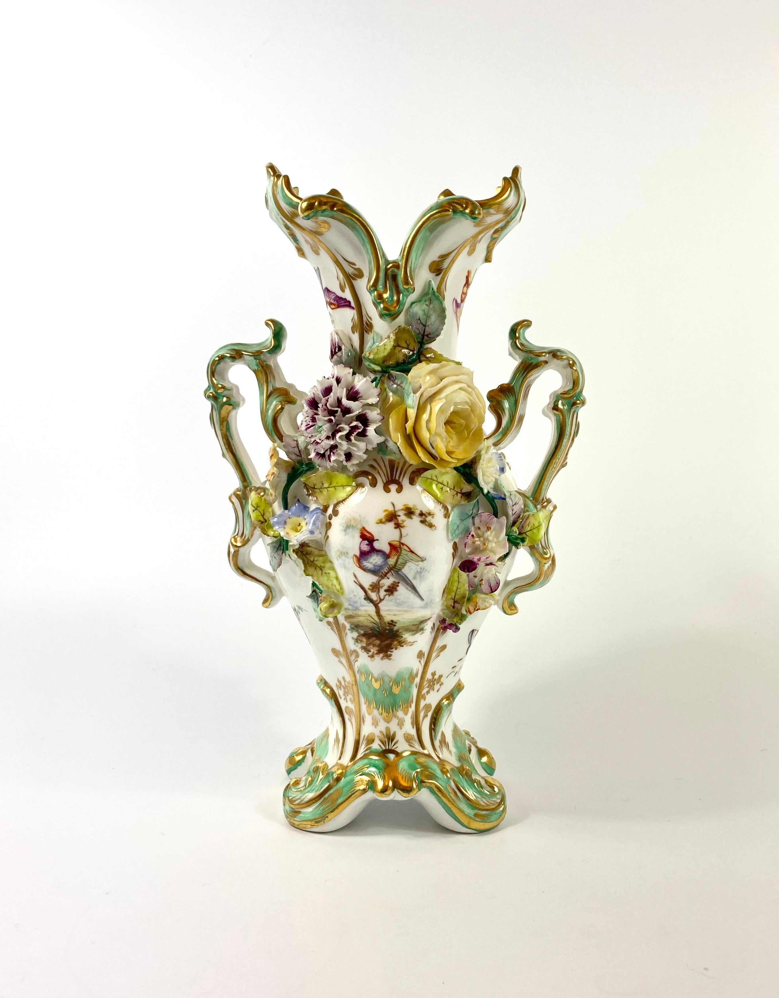 Mid-19th Century Pair of Coalbrookdale Encrusted Porcelain Vases, circa 1830