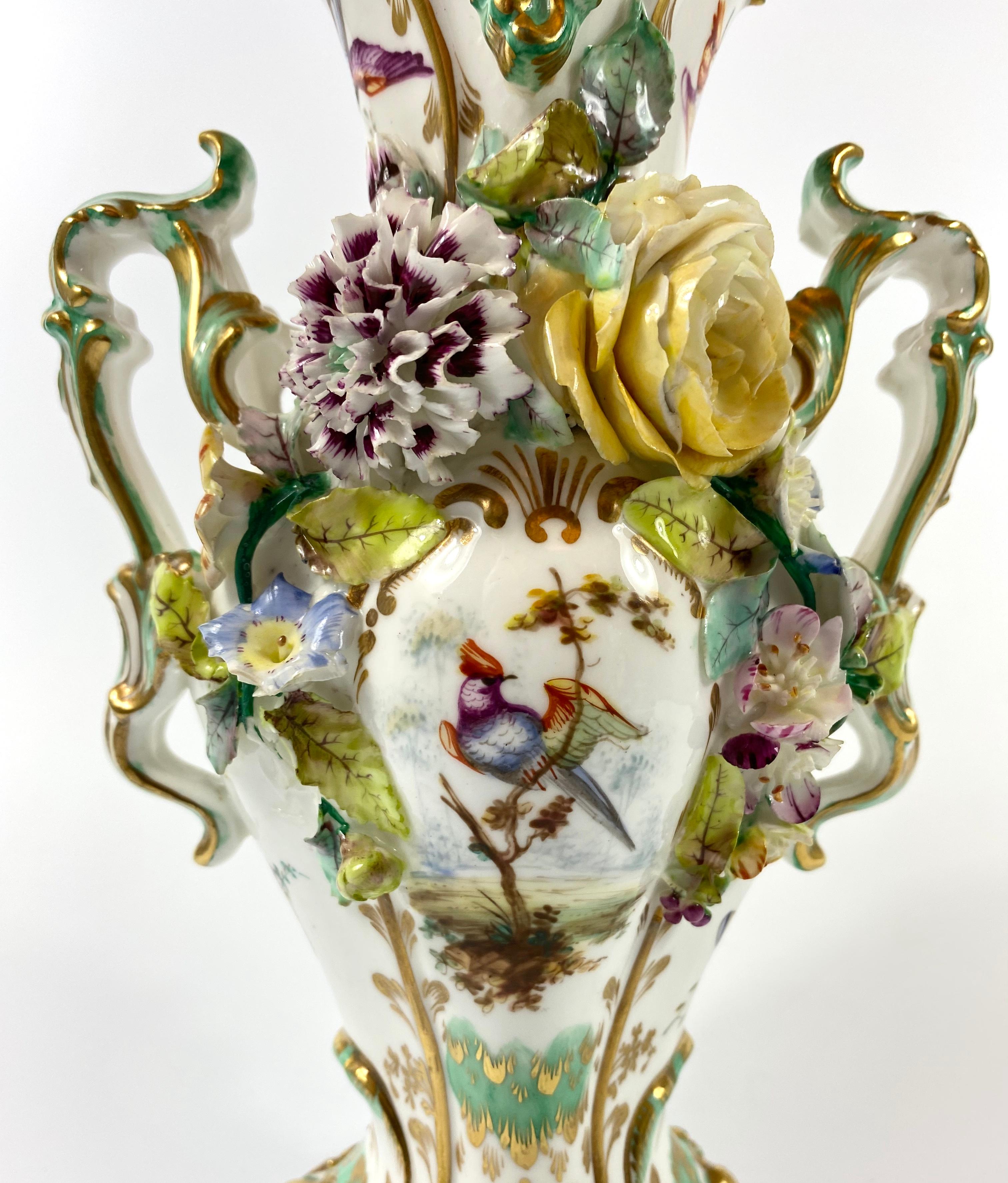 Pair of Coalbrookdale Encrusted Porcelain Vases, circa 1830 1
