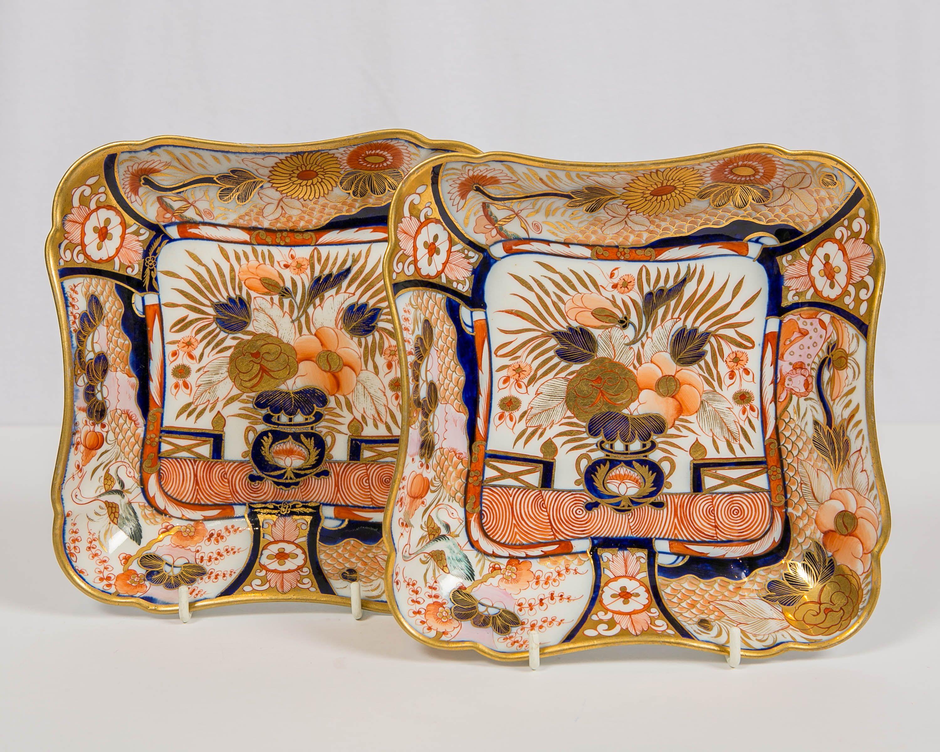 English Pair of Coalport Admiral Nelson Square Dishes England, circa 1810