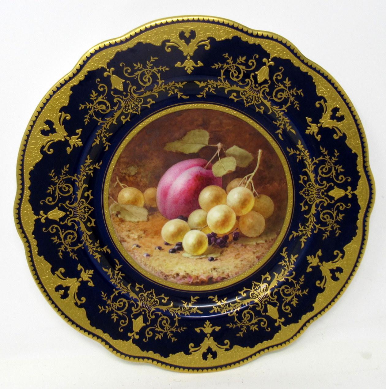 English Pair of Coalport Cabinet Plates Hand Painted, Frederick Chivers Still Life 1910