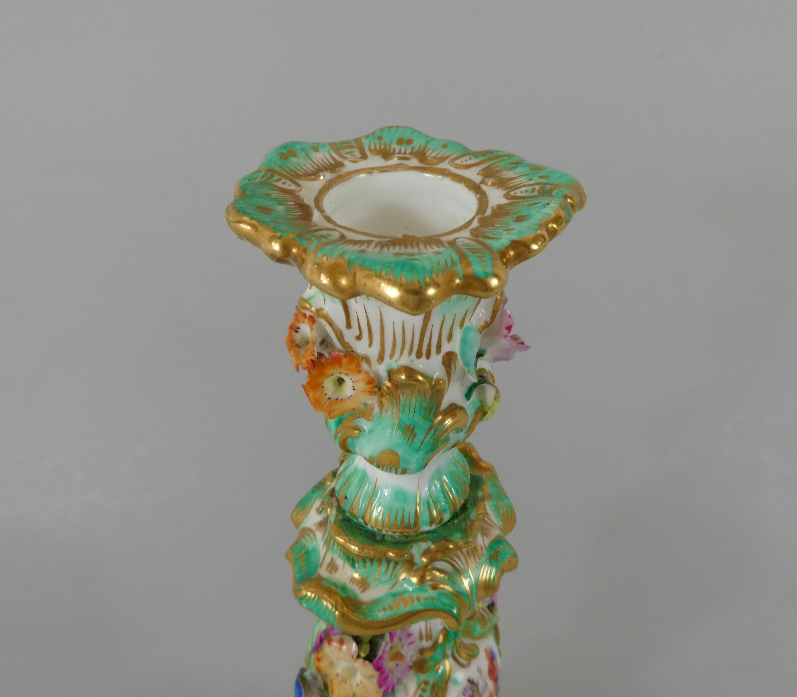 Pair of Coalport Flower Encrusted, Porcelain Candlesticks, circa 1830 6