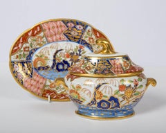 Pair of Coalport Rock and Tree Pattern Sauce Tureens, England, circa 1820