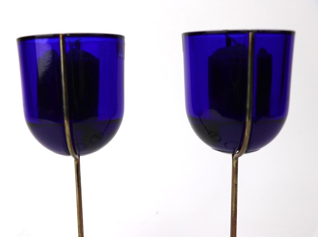 Pair of Cobalt Wine Goblet Candlesticks by Ittala In Good Condition In New York, NY
