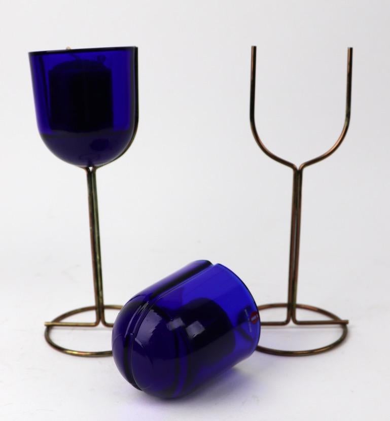 Pair of Cobalt Wine Goblet Candlesticks by Ittala 1