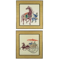 Pair Colorful Chinese Woodblock Prints