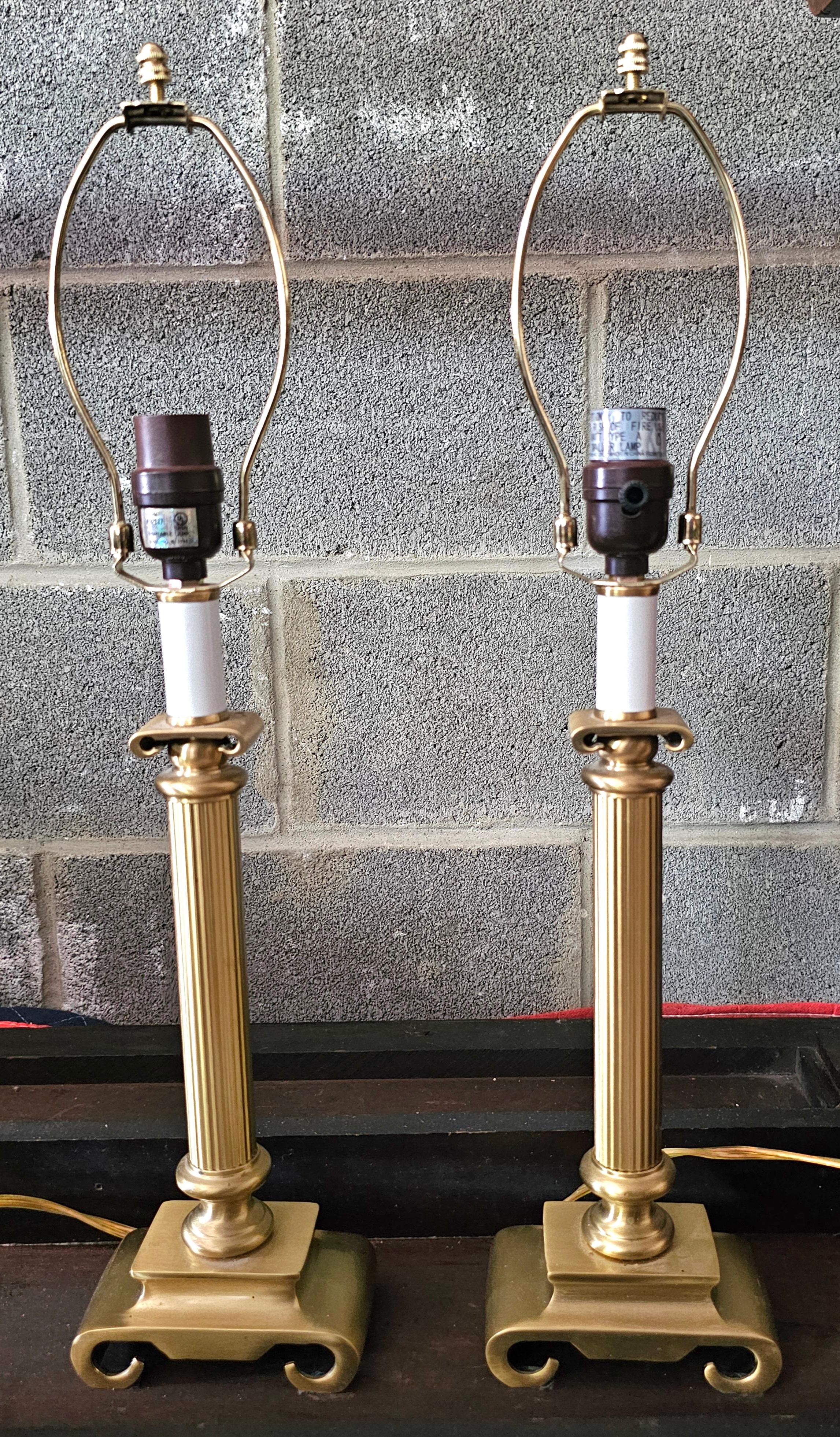 A Pair Column Form Art Deco Style Brass Candlestick Table Lamps
Measures 5.5