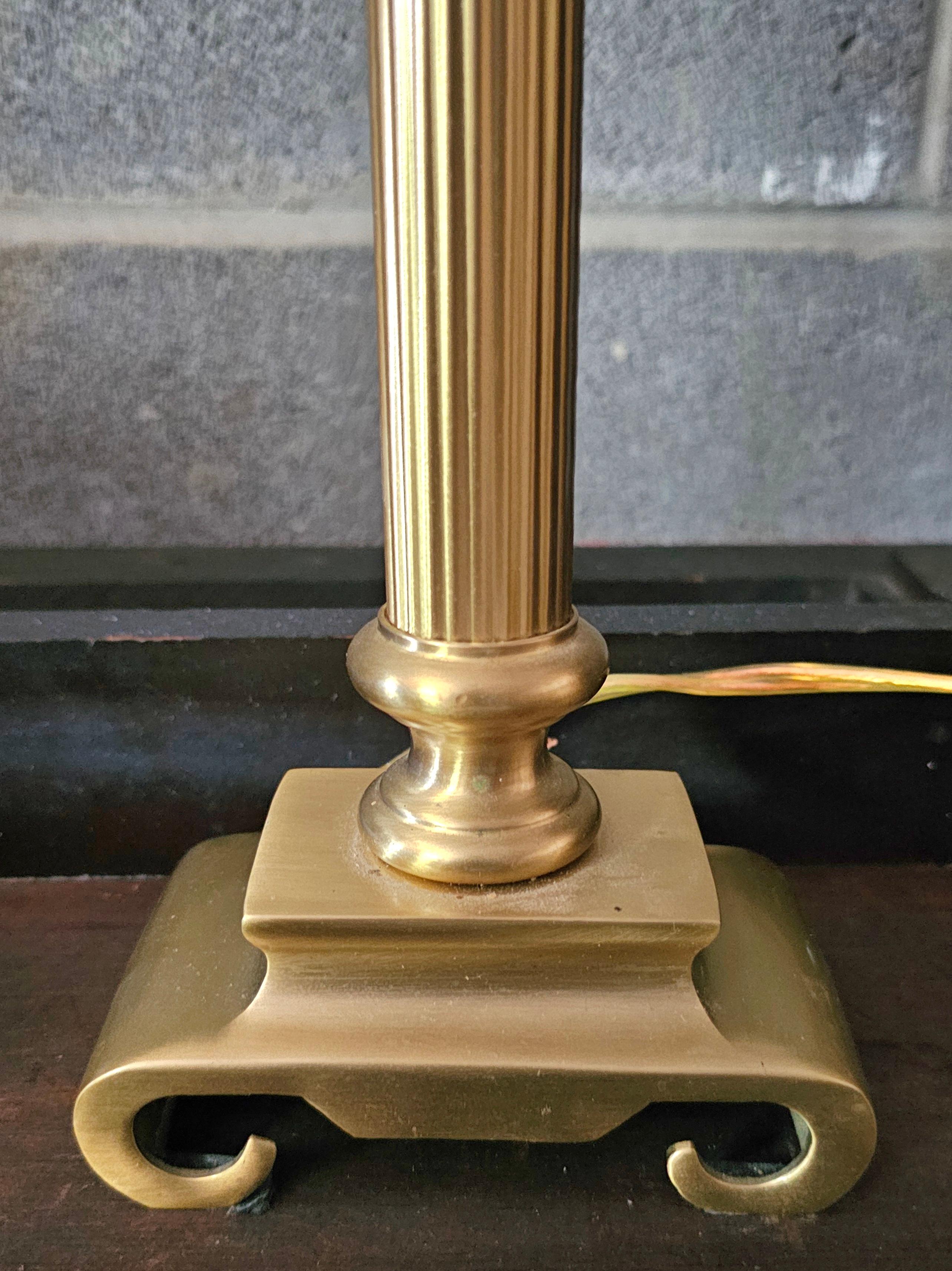 Renaissance Pair Column Form Art Deco Style Brass Candlestick Table Lamps For Sale