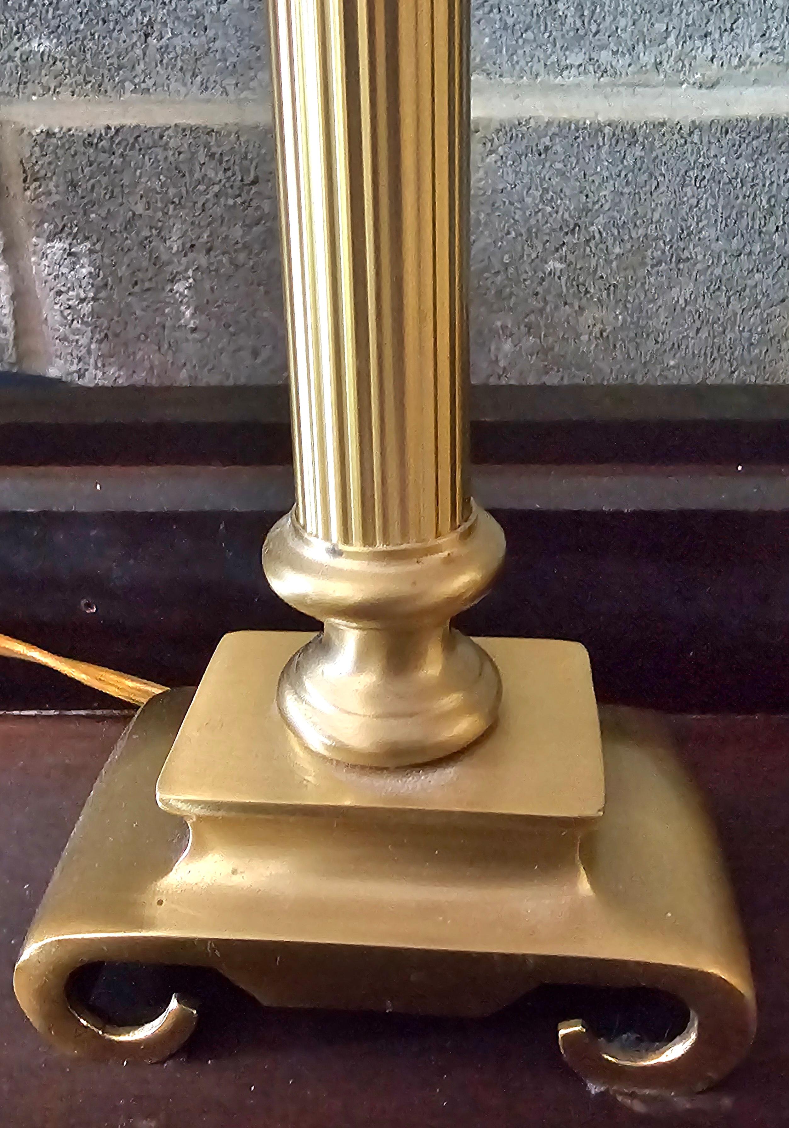 American Pair Column Form Art Deco Style Brass Candlestick Table Lamps For Sale