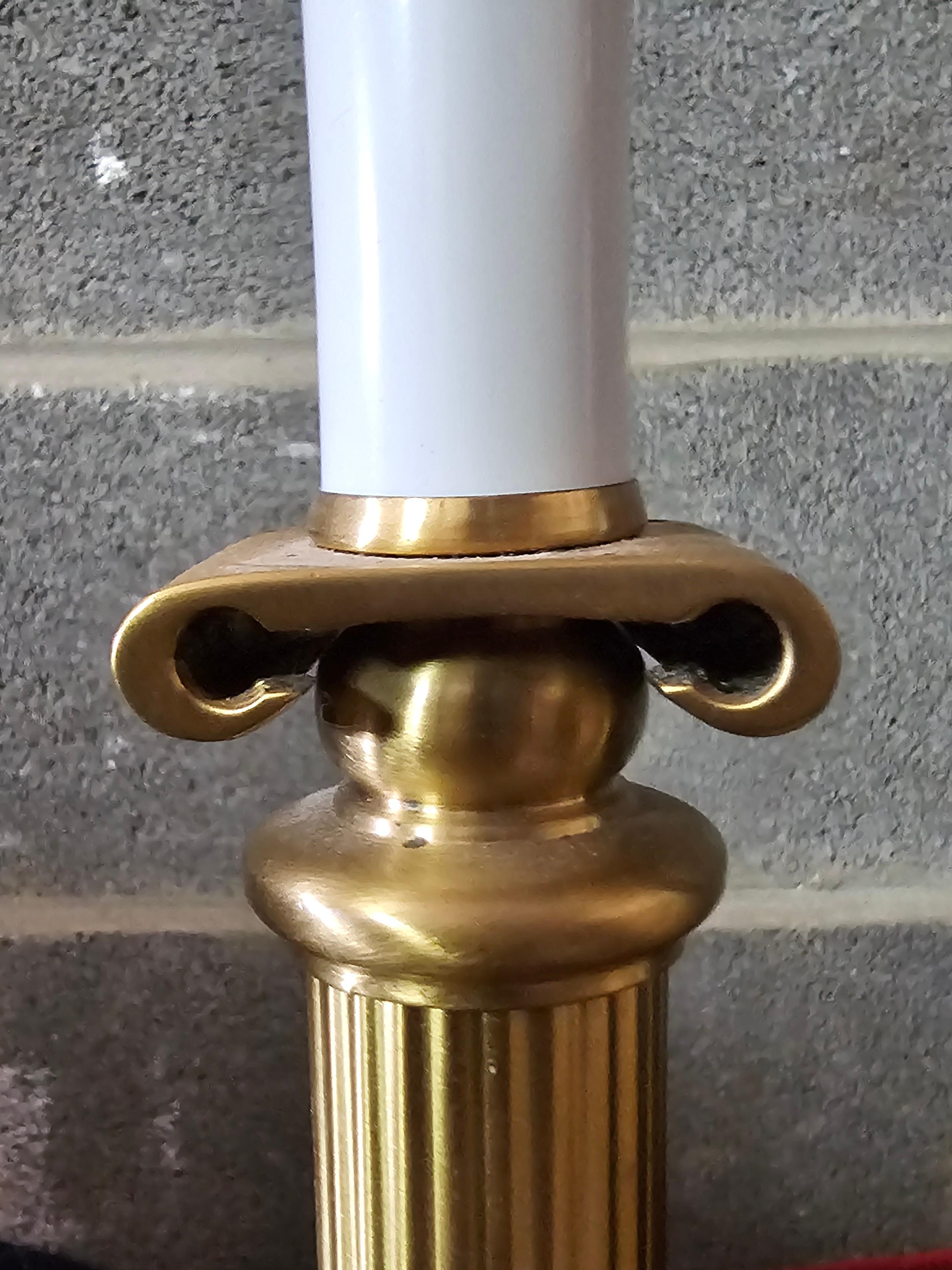 Gilt Pair Column Form Art Deco Style Brass Candlestick Table Lamps For Sale