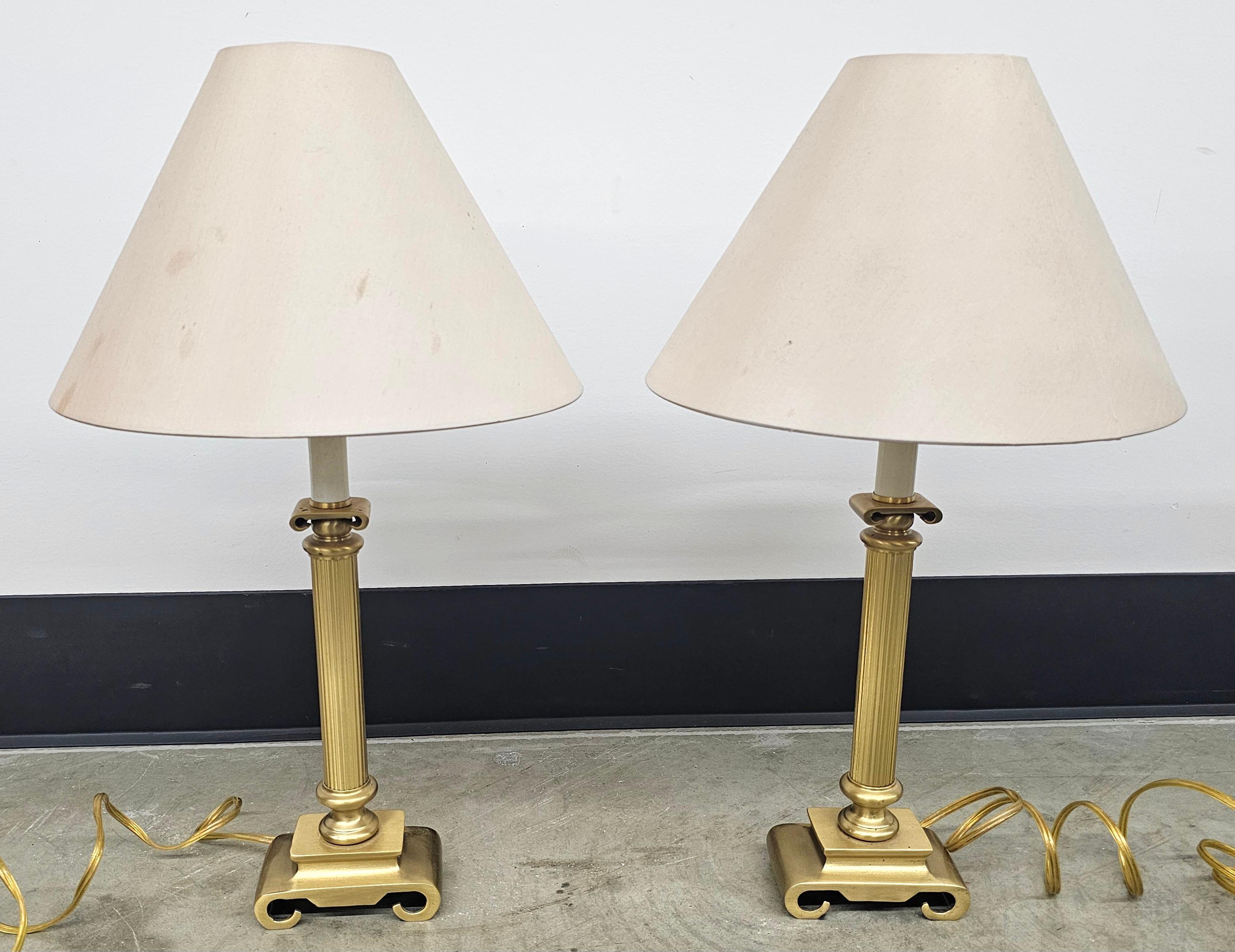 20th Century Pair Column Form Art Deco Style Brass Candlestick Table Lamps For Sale