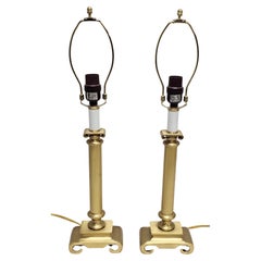 Pair Column Form Art Deco Style Brass Candlestick Table Lamps