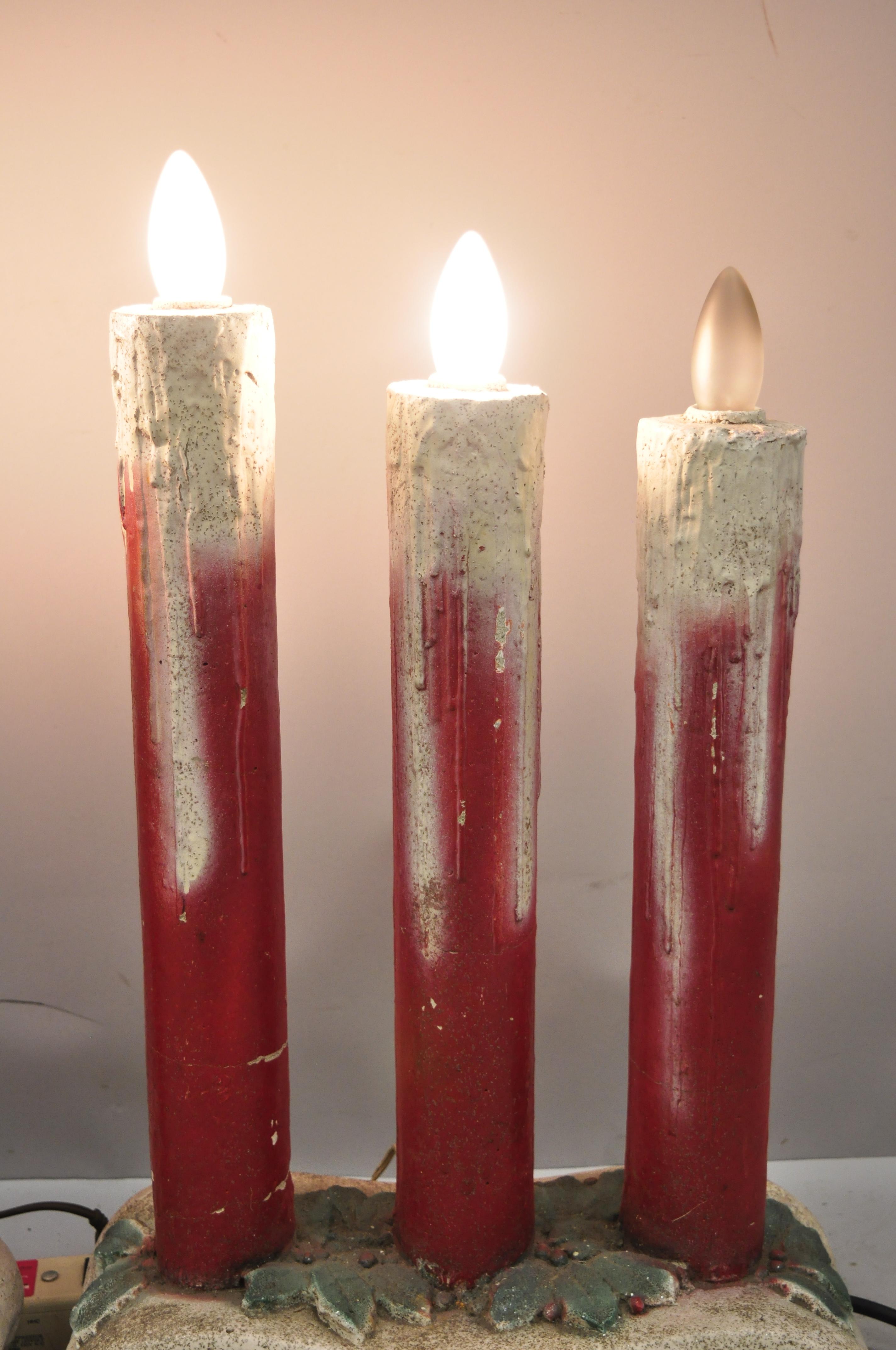 Concrete Cement 3-Light Christmas Candle Candelabra Architectural Elements, Pair In Good Condition For Sale In Philadelphia, PA